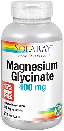 Solaray Magnesium Glycinate 400 mg | Healthy Relaxation, Bone & Cardiovascular Support | 68 Servings | 275 VegCaps