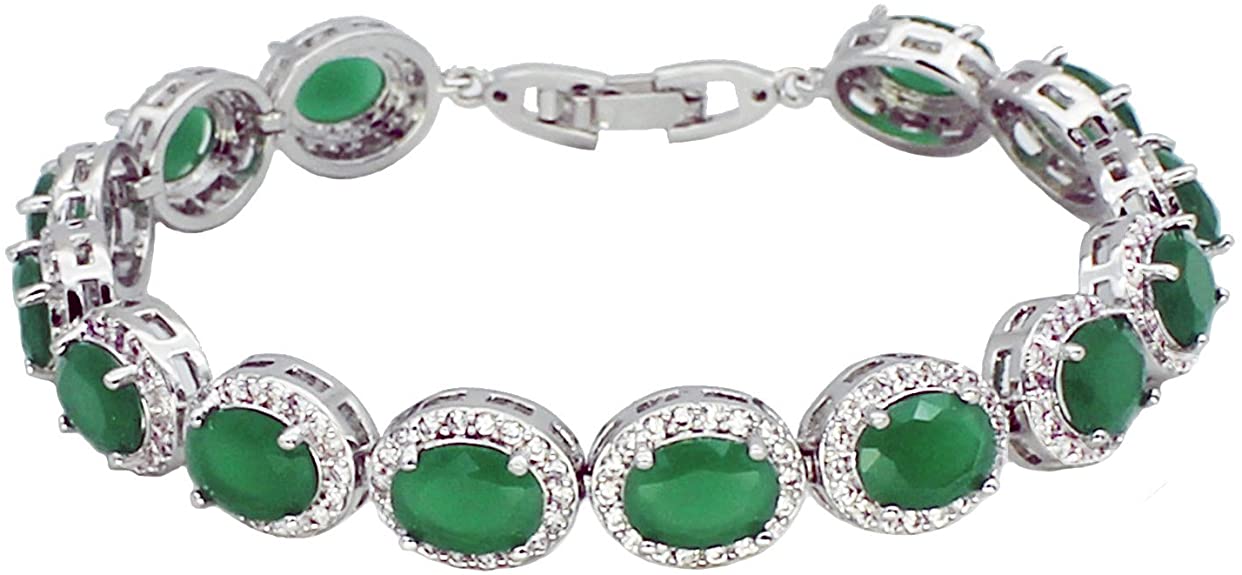 Hermosa Oval Ladies Tennis Bracelet Sapphire Ruby Emerald White Topaz Silver 7 inch