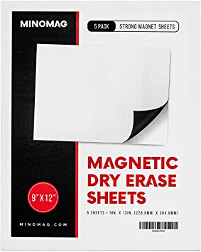 Minomag Magnetic Dry Erase Sheets | Flexible Whiteboard with Refrigerator Magnet Backing for Restaurant, Warehouse, Locker Room, Kitchen, and Office (9”x12”, Set of 5)