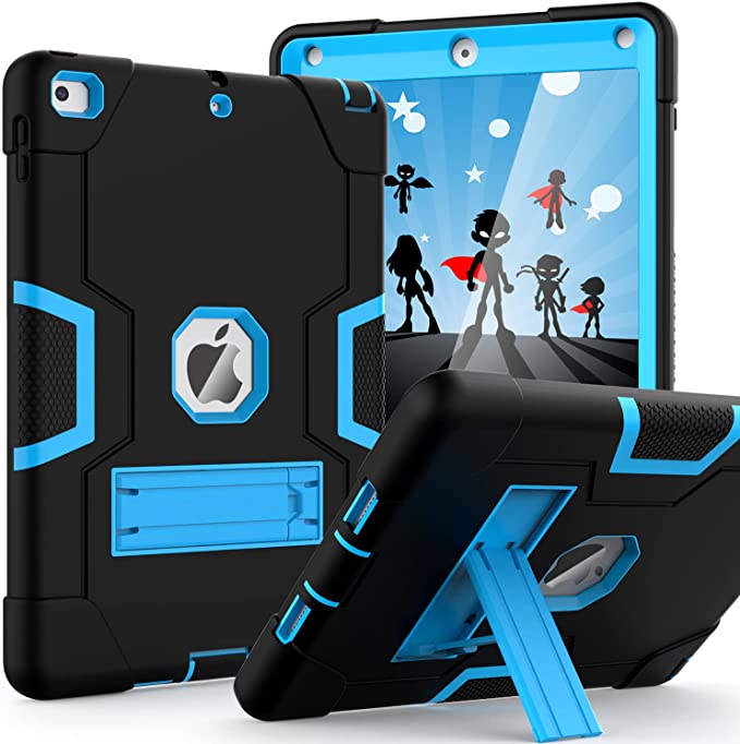 OKP Case for iPad 6th Generation/iPad 5th Generation (9.7-inch, 2018/2017 Model), iPad Air 2 Case, Hybrid Shockproof Rugged Protective Cover for iPad 9.7 inch with Built-in Kickstand, Black Blue