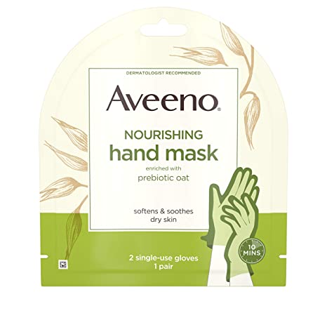 Aveeno Nourishing Hand Therapy Mask Moisturizing formula with Prebiotic Oat for Dry Skin, Fragrance-Free and Paraben-Free, 1 Pair of Single-use Gloves (Pack of 5)