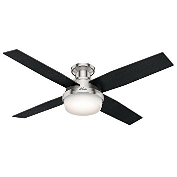 Hunter 59241 Dempsey Low Profile Brushed Nickel Ceiling Fan With Light & Remote, 52"