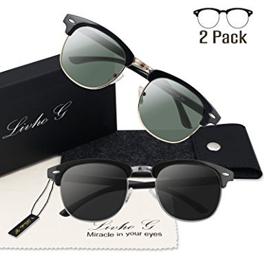 Livhò 2 Pack of Polarized Sunglasses Women Men Semi Rimless Frame Retro Sunglasses