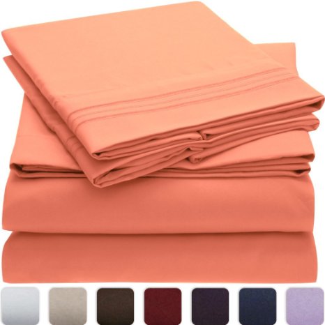 Mellanni Bed Sheet Set - HIGHEST QUALITY Brushed Microfiber 1800 Bedding - Wrinkle, Fade, Stain Resistant - Hypoallergenic - 4 Piece (Queen, Coral)