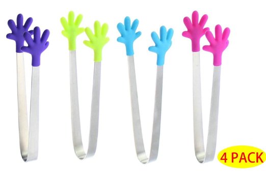 Swity Home 4 Pack Mini Silicone Hand Shape Tongs For Muffins, Pancakes, Cookies, Chocolate