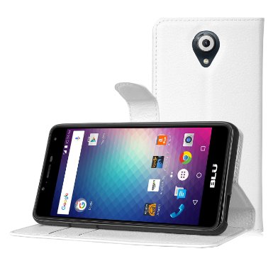 BLU R1 HD case, KuGi ® BLU R1 HD case - High quality ultra-thin MX style PU Cover   TPU Back Wallet stand Case For BLU R1 HD 5 inch smartphone (White)