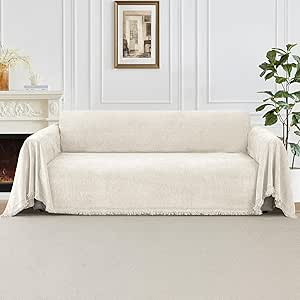 H.VERSAILTEX Couch Cover Chenille L Shape Sofa Slipcover for Sectional Sofa Non Slip Futon Slipcover for 3 Cushion Couch Sofa Pet Friendly Furniture Protector 71"x 134", Beige