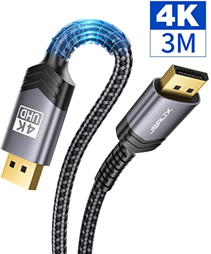 4K DisplayPort Cable, JSAUX 3M DP Cable (4K@60Hz,2K@144Hz,2K@165Hz,3D) High Refresh DisplayPort to DisplayPort Lead Nylon Braided Compatible for Gaming Monitor, HDTV, Display, PC/Laptop, etc - Grey