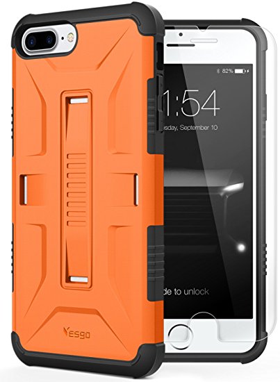 iPhone 7 Plus Case, Slim Military Shockproof Protective Cover with [Tempered Glass Screen Protector] Heavy Duty Hybrid Rugged Case Non-slip Grip Ultra Hard Cover Shell for Apple iPhone7 Plus-Orange