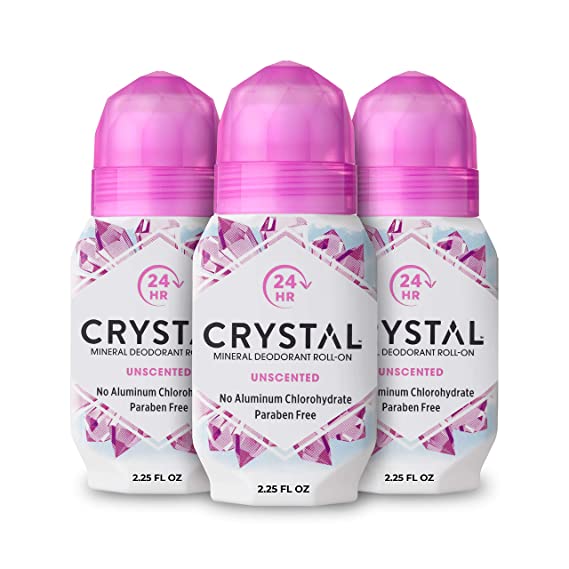 CRYSTAL Unscented Natural Deodorant, Aluminum Free Deodorant With 24-Hour Odor Protection And Paraben Free, 2.25 FL OZ (3 Pack), Packaging May Vary