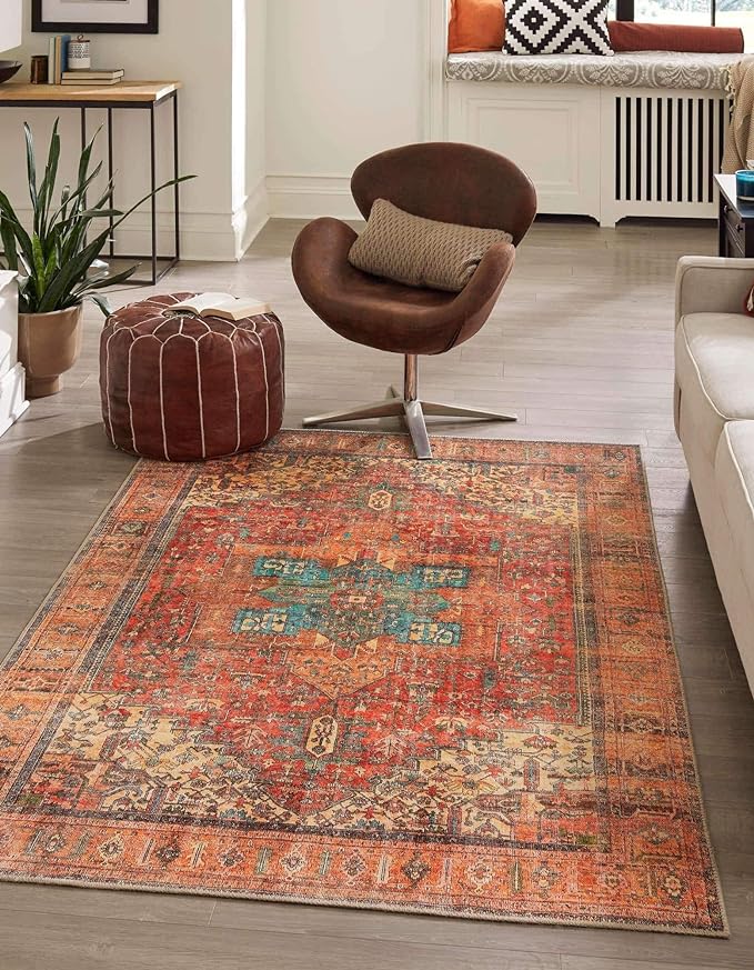 Unique Loom Timeless Collection Area Rug - Peter (2' x 3' 1" Rectangle, Rust Red/ Blue)