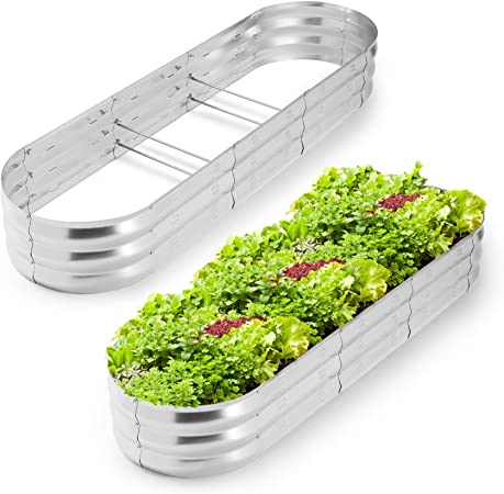 POTEY Galvanized Raised Garden Beds 2pcs Metal Planter Beds for Vegetable Flower Large Raised Garden Boxes with Gardening Gloves,2 Weed Barrier Fabric,8 Plant Labels,Easy to Install (5.7‘L*1.65’W)