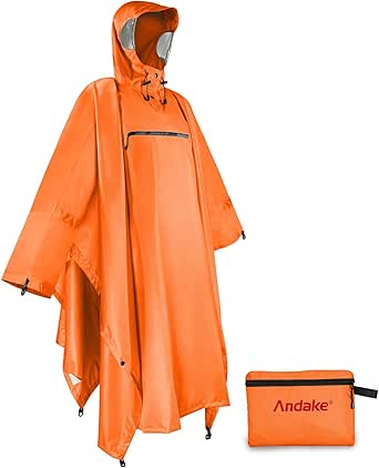 Andake Waterproof Rain Poncho for Adults Unisex,230T Ripstop Polyester,Raincoat Gear with Transparent Viewing Window Outdoors