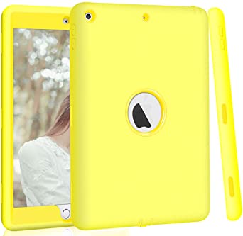 Hocase iPad 5th/6th Generation Case, iPad 9.7 2018/2017 Case, High-Impact Shock Absorbent Dual Layer Silicone Hard PC Bumper Protective Case for iPad A1893/A1954/A1822/A1823 - Bright Yellow