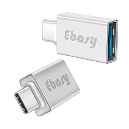 USB Type C Adapter, 2-Pack Ebasy USB C to USB 3.0 Adapter for New Macbook 12", Google Pixel, LG G5, and More(Silver)