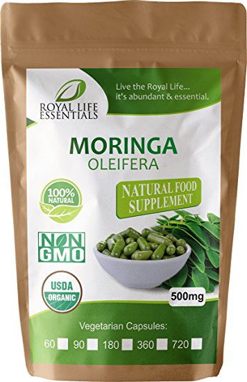 Moringa Oleifera Leaf Powder Organic (180) Capsules - multivitamin, minerals, antioxidant, 9 essential proteins, help metabolism, detox liver supplement – natural raw herbal cleanse superfood