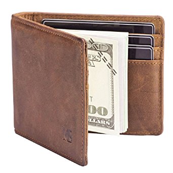Win&Income Mens Money Clip Wallet,Bifold Slim Leather Thin Clip Wallets,Brown