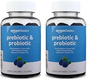 Amazon Basics Prebiotic & Probiotic Gummies, 2 Billion CFU, Blue Raspberry, 50 Count (2 per Serving) (Previously Solimo) (Pack of 2)