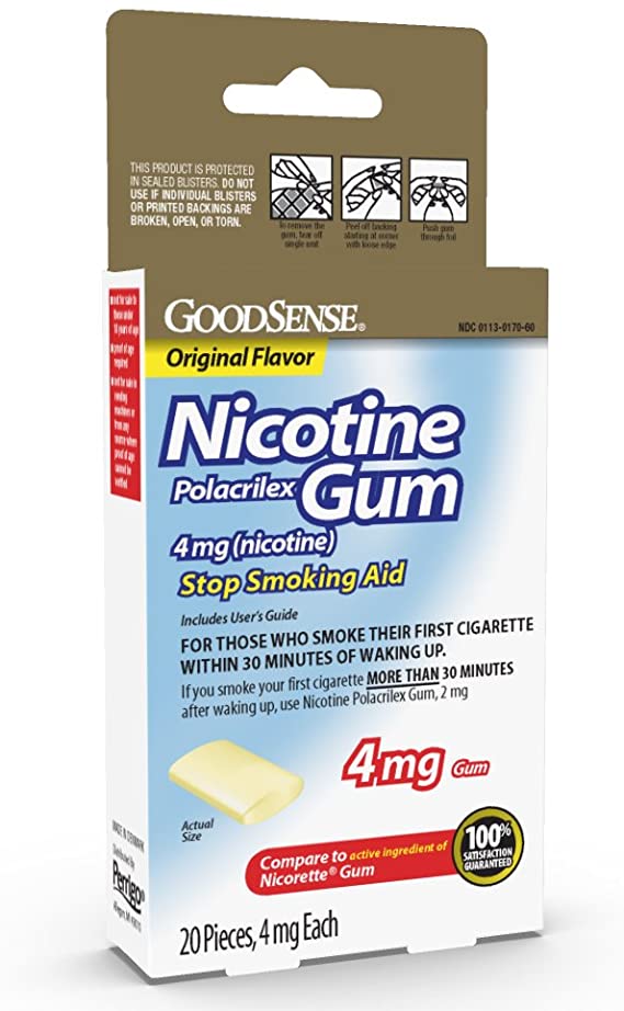 GoodSense Nicotine Polacrilex Gum 4mg, Original Flavor, 20-count, Stop Smoking Aid, GoodSense Smoking Cessation Products