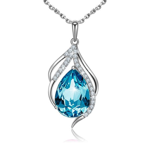 Sue's Secret Sky Blue Teardrop of Angel Pendant Necklace Jewelry Mother Gift with Crystals from Swarovski