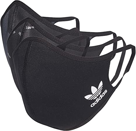 Adidas Originals 3-Stripes Unisex Face Cover, 3-Pack, Black with Logo Pattern