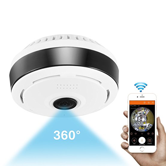 360 Degree Panoramic Camera Wifi Indoor IP Camera Wireless Fisheye Baby Monitor with Night Vision 2-way-audio for Kids & Pets Home Security Camera System with iOS/Android App for Large Area Monitoring