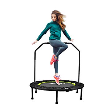 ONETWOFIT 40" Indoor Trampoline with Handrail,Foldable Fitness Trampoline for Adults,Rebounder Trampoline Exercise Trampoline for Indoor/Garden/Workout Cardio