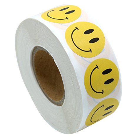 Hybsk(TM) Yellow Smiley Face Happy Stickers 1" Inch Round Circle Teacher Labels 1,000 Total (1 pack)