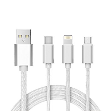 ElementDigital USB to Lightning   USB C   Micro USB 3-in-1 Charging Cable Multiport USB Male to 8 Pin Lightning Connector Type C 3.1 Multi Charger Cable for iPhone, iPad, iPod, MacBook (Silver)