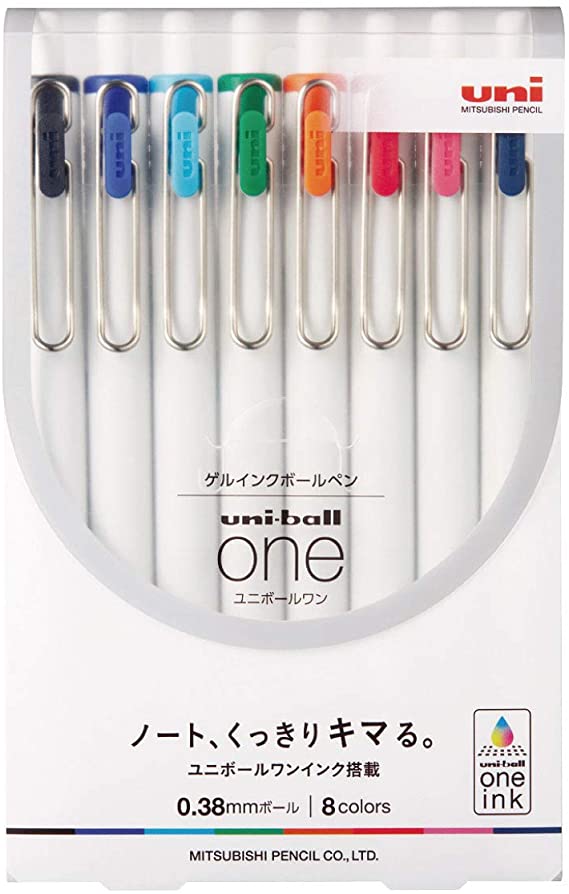 Uni Uni-Ball One, Gel Ink 0.38mm Ballpoint Pen, 8 Colors Set (UMNS388C)