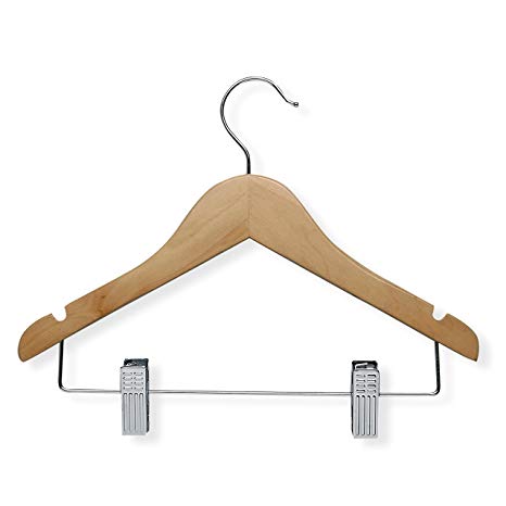 Honey-Can-Do HNG-01225 Kid's Wooden Shirt and Pants Hanger with Clips, 5-Pack, Maple