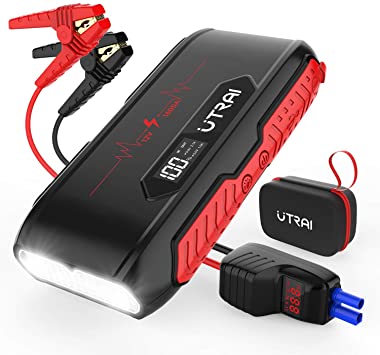 UTRAI Car Jump Starter with LCD Screen Smart Clamps, 1600A Peak 20000mAh (Up to 7.0L Gas or 6L Diesel Engine) 12V Auto Battery Booster Portable Power Pack with Built-in 10 LEDs Light, Safe Protection