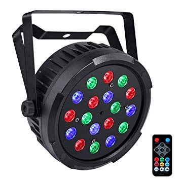 Par Lighting for Stage, OPPSK Updated Version Full 18W 18LEDs RGB Stage Lights by Remote DMX Control and Power Linking for DJ Wedding Church Party Supply Stage Lighting