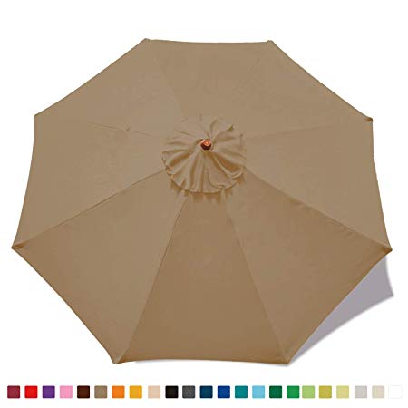 MASTERCANOPY (30  Colors) Replacement Market Umbrella Canopy for 9ft 8 Ribs (Canopy Only) (Khaki)