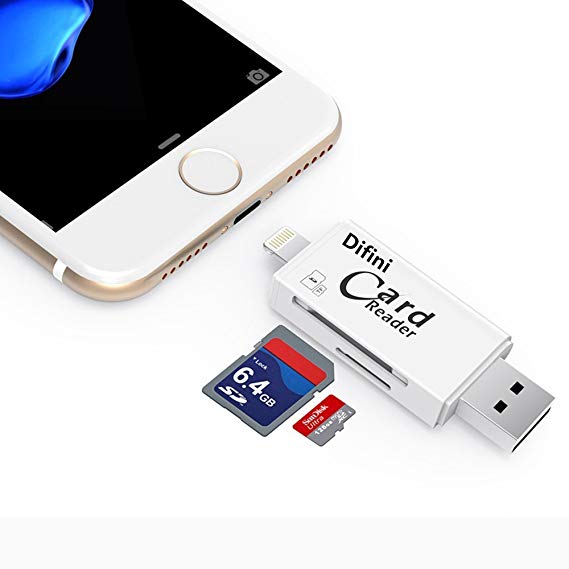 Difini Micro SD Card Reader, Memory Card Camera Reader, USB Reader Adapter Viewer, Supports External Storage Memory Expansion for iPhone/iPad/Android phones/Mac/PC,3 in 1(White)