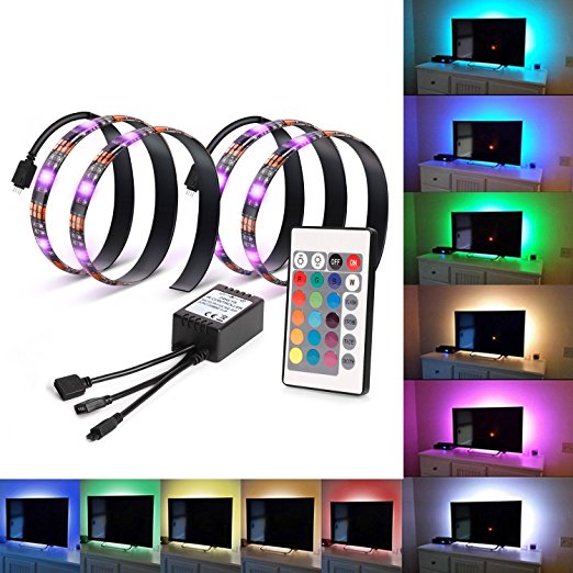 LED TV Backlight Bias Lighting Kits for HDTV USB Powered 2 RGB Multi Color Led Light Strip with Remote Control Home Theater Accent Lighting Kits (Reduce Eye Fatigue and Increase Image Clarity)