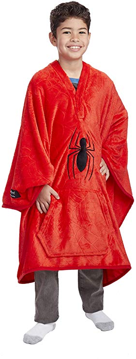 Jay Franco Marvel Spiderman Spider Web Throwbee – 2-in-1 Wearable Kids Plush Throw Blanket Poncho - Fade Resistant Polyester, 50" x 60" - (Offical Marvel Product)