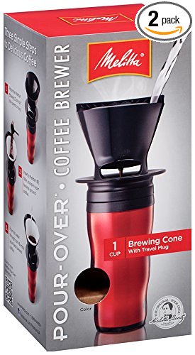 Melitta Coffee Maker, Single Cup Pour-Over Brewer with Travel Mug, Red (Pack of 2)