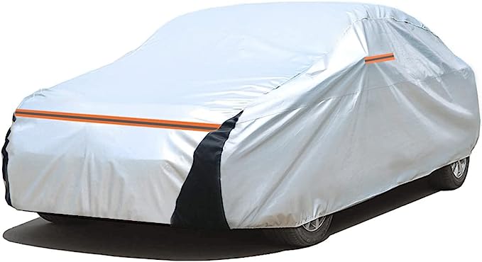 JEMA Durable Car Cover Waterproof All Weather Full Exterior Covers for Automobiles Outdoor Rain Sun UV Protection Indoor Dust-Proof Cover with Zipper, Universal Fit for Sedan (186"-193")