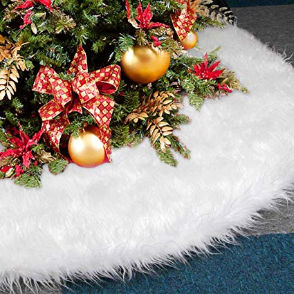 Dreampark Christmas Tree Skirts, 48" White Tree Skirt Decorations Faux Fur Skirt Large Christmas Ornaments Tree Decor (48 inch)