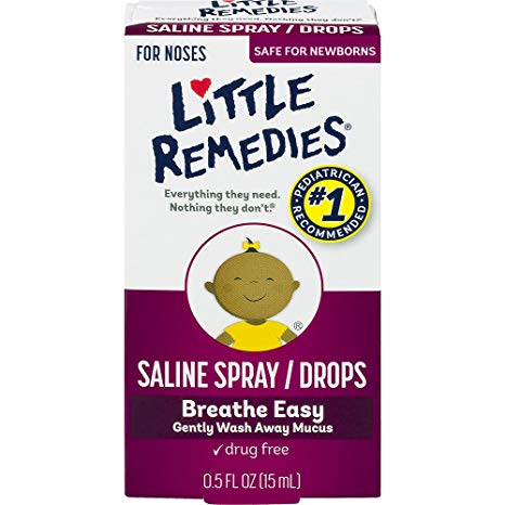 Little Remedies Saline Spray/Drops | 0.5 oz | Pack of 1 | For Noses to Breathe Easily | Gently Wash Away Mucus | Newborn Safe