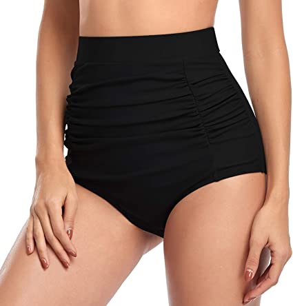 Aixy Ladie's Cheeky Swimsuit Twist Front Bikini Bottoms Ruched Swimwear Black X-Large