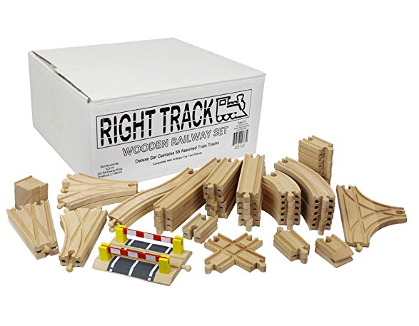 Wooden Train Track Deluxe Set: 56 Premium Wood Pieces By Right Track Toys - 100% Compatible with Thomas - All Tracks and No Fillers