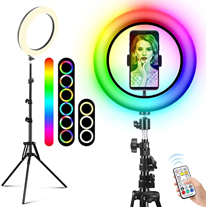 10 inch RGB Ring Light TYCKA Selfie LED Ring Light with 26 Modes RGB Lights, 3 Daily Colors Lights, Lighting Remote - Adjustable Tripod Stand & Cell Phone Holder for YouTube Vlog Shooting
