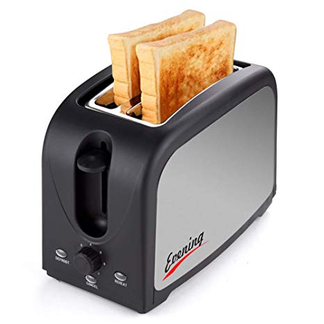 2-Slice Toaster,Household Automatic Fast Heating Compact Brushed Stainless Steel Bread Toaster for Breakfast Bagels Muffins,Waffles,Bagels,with Wide Slots & Temp-Control,Cool Touch Defrost Reheat Cancel Button Toaster,Black By iFedio