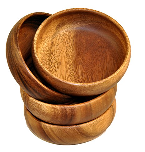 Pacific Merchants Trading Acaciaware 6- by 3-Inch Acacia Wood Round Calabash Serving / Salad Bowl, Set of 4