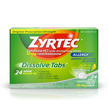 Zyrtec Allergy Relief Dissolve Tablets With Cetirizine, Citrus Flavored, 24 Count
