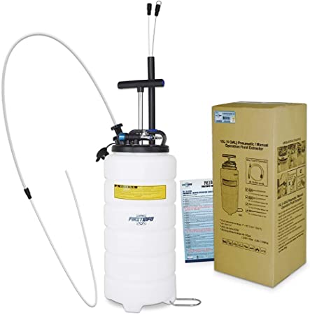 FIRSTINFO Upgraded Pneumatic/Manual 15 Liter Oil/Fluid Changer Vacuum Extractor Pump w/Hose Storage   3.5 x 4.5 mm Engine Oil Hose   Dust Cover