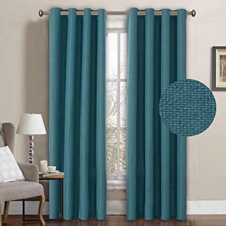 H.Versailtex Primitive Linen Look Room Darkening Thermal Insulated Living room Curtains/Drapes,Antique Grommet Window Drapes,52 by 84 Inch-Teal Blue (1 Panel)