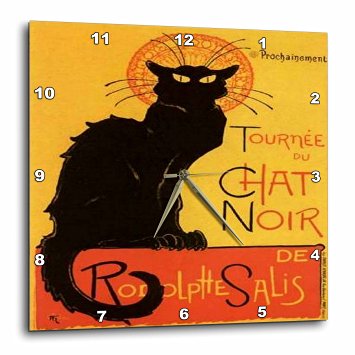 3dRose dpp_46907_3 Le Chat Noir-Advertising, Art Nouveau, Black Cat, Cat, Cats, Chat Noir, Le Chat-Wall Clock, 15 by 15-Inch